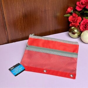 3-ring Pencil Pouch With Mesh Pocket in Red